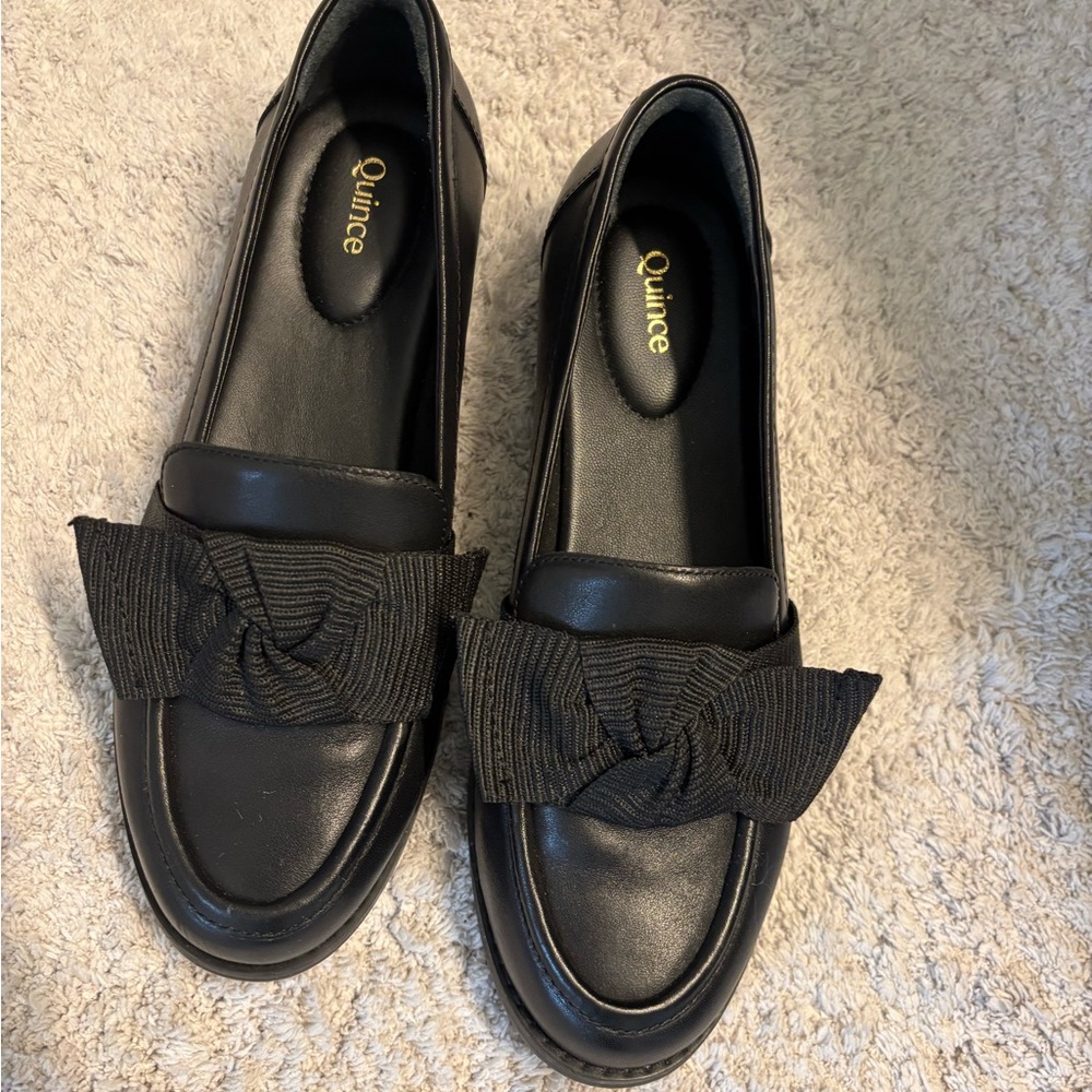 Quince Black Grosgrain Bow Loafers